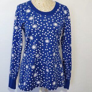 Hanna Andersson Women's Size L Blue Snow Flake Holiday Long Sleeve Pajama Top